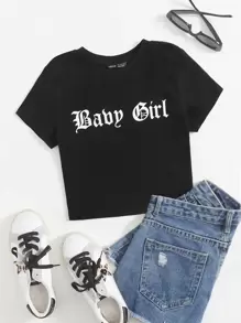 SHEIN Coolane 字母圖案T恤 - 黑色 - 查看 1