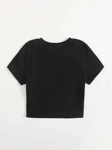 SHEIN Coolane 字母圖案T恤 - 黑色 - 查看 2