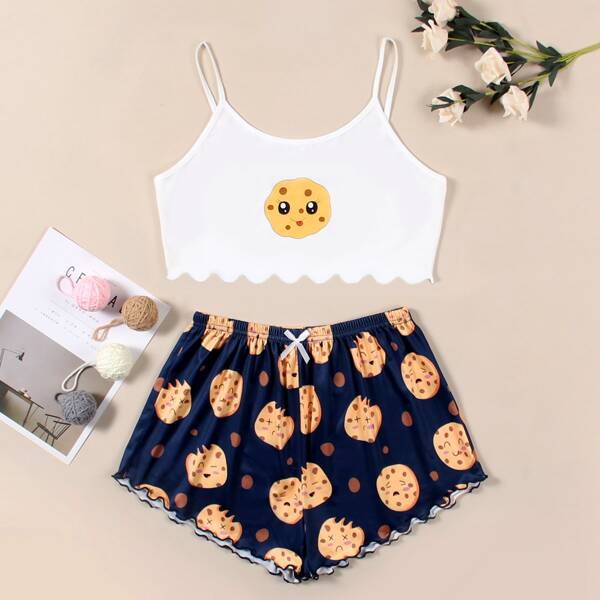 

Cookie Print Lettuce Trim PJ Set, Multicolor