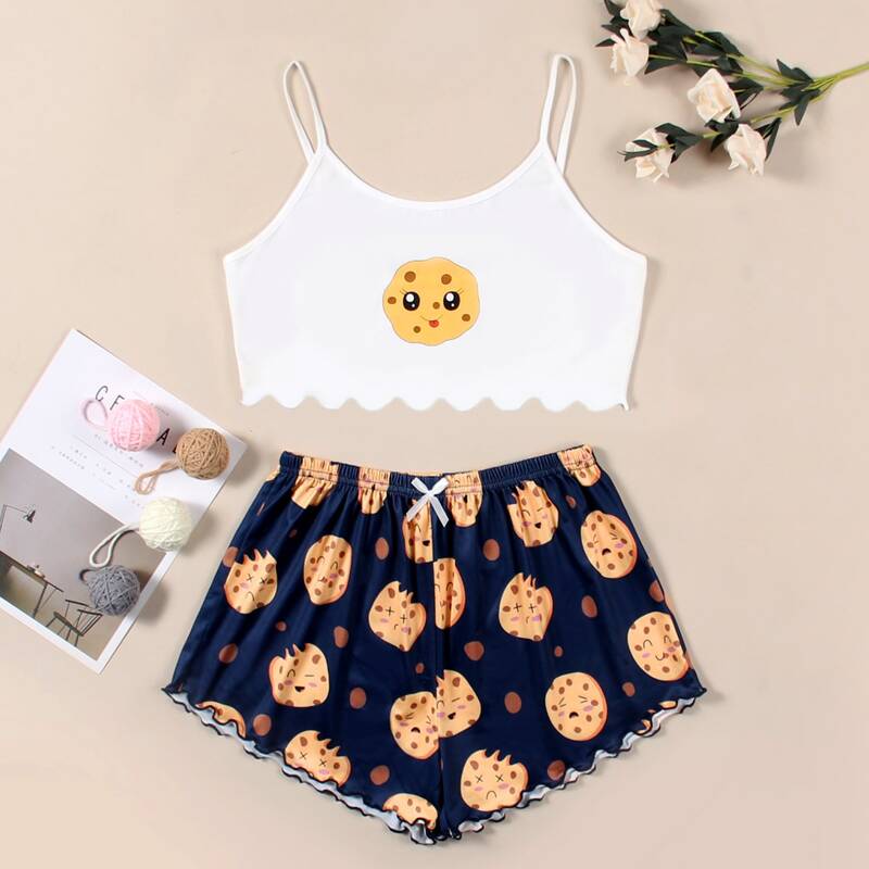 

Cookie Print Lettuce Trim PJ Set, Multicolor
