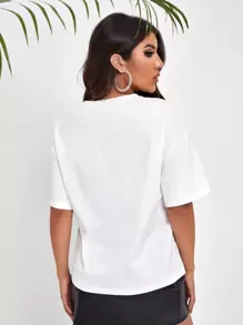 SHEIN SXY Drop Shoulder Eagle & Letter Print Tee - White - View 2