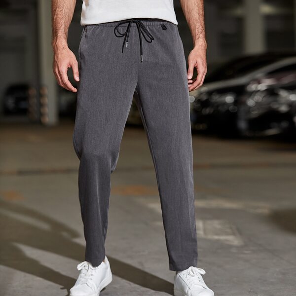

Men Drawstring Waist Solid Carrot Pants, Dark grey