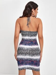 SHEIN SXY Vestido halter patrón de piel de serpiente de color combinado - Multicolor - Ver 2