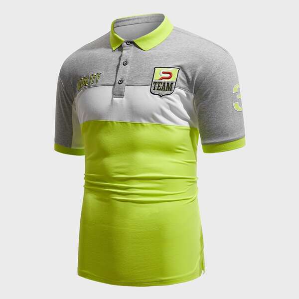 

Men Cut And Sew Letter Embroidery Polo Shirt, Multicolor