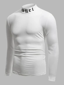 Manfinity Homme 男士字母圖案小高領T恤 - 白色 - 查看 1