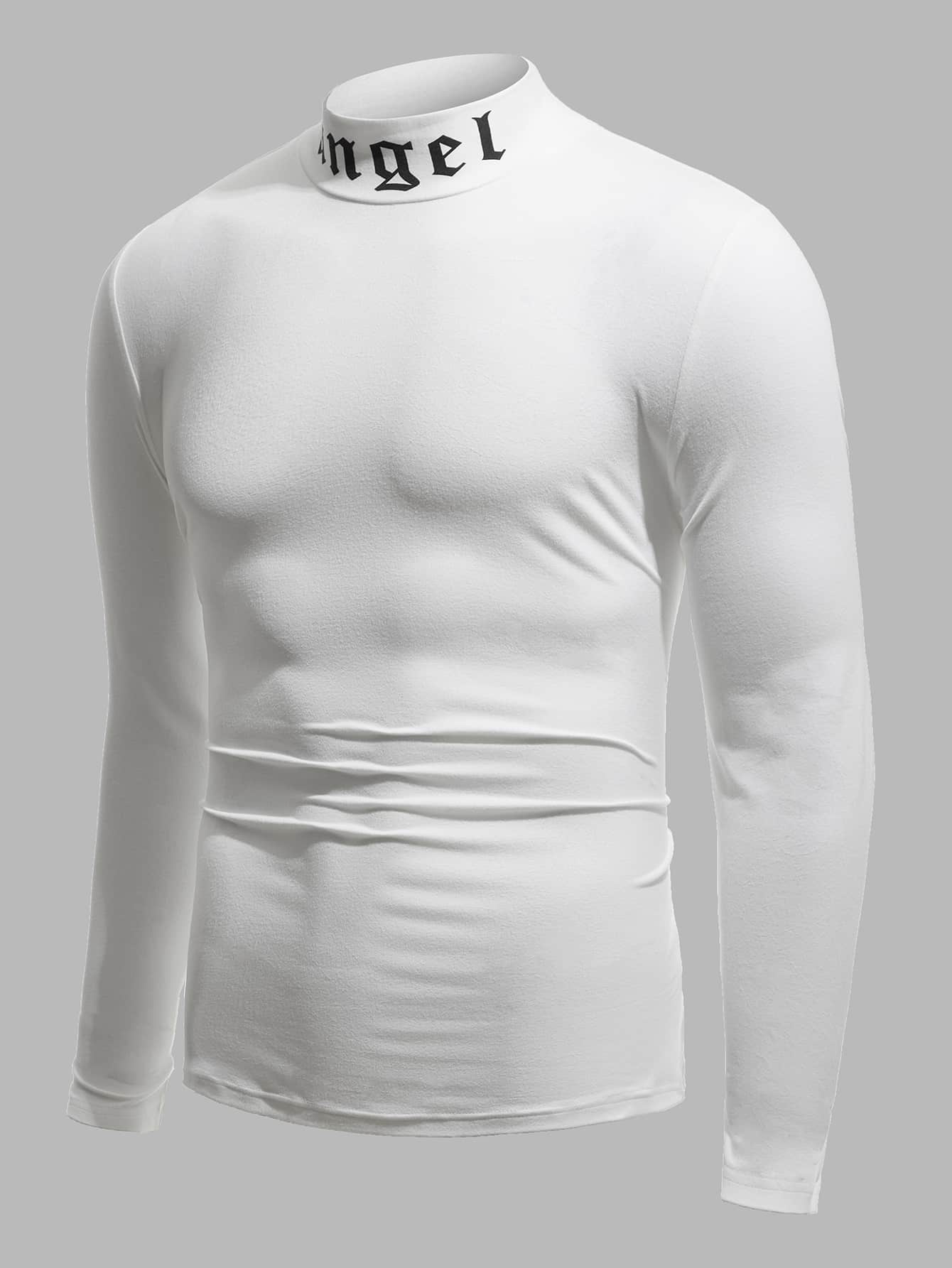 Manfinity Homme 男士字母圖案小高領T恤 - 白色 - 查看 1