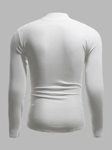 Manfinity Homme 男士字母圖案小高領T恤 - 白色 - 查看 2