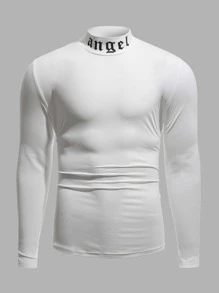 Manfinity Homme 男士字母圖案小高領T恤 - 白色 - 查看 5