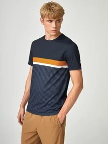 Manfinity RebelGame Áo thun nam sọc màu - Màu xanh hải quân - Xem 3