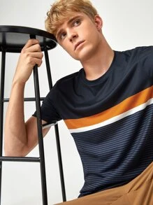 Manfinity RebelGame Áo thun nam sọc màu - Màu xanh hải quân - Xem 4