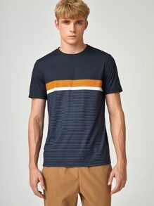 Manfinity RebelGame Áo thun nam sọc màu - Màu xanh hải quân - Xem 5