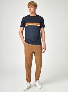 Manfinity RebelGame Áo thun nam sọc màu - Màu xanh hải quân - Xem 6