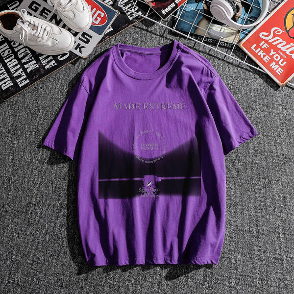 

Men Letter Graphic Color Block Tee, Violet purple