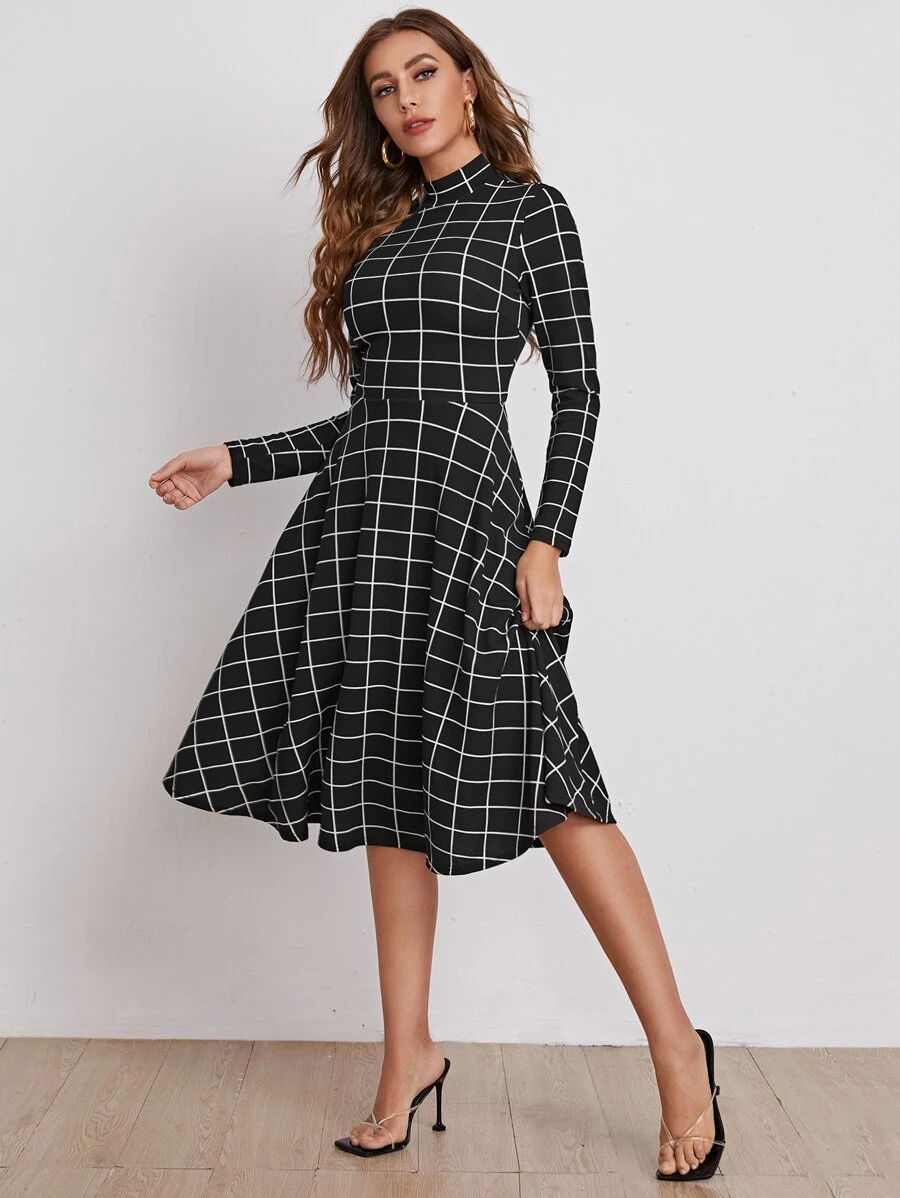 SHEIN Clasi Abito lungo a quadri - Bianco e nero - Visualizzare 1
