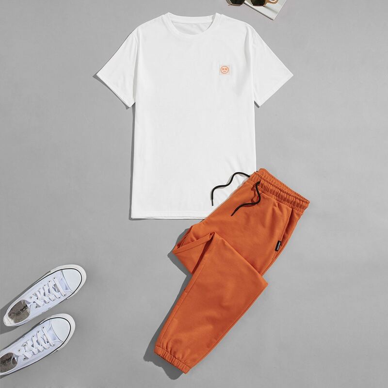 

Guys Patched Tee With Drawstring Pants, Multicolor