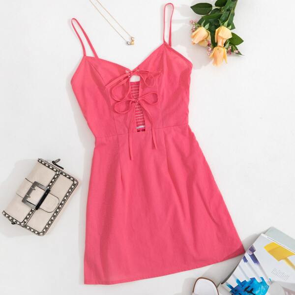 

Solid Tie Front Cami Dress, Pink