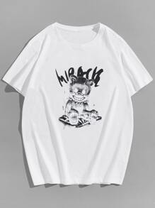 Manfinity Áo phông nam hoạt hình và chữ cái - trắng - Xem 1