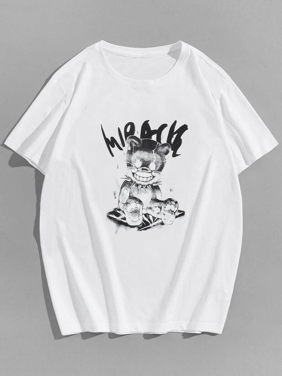 Manfinity Áo phông nam hoạt hình và chữ cái - trắng - Xem 1