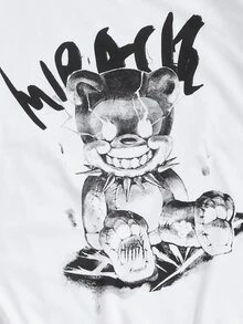 Manfinity Áo phông nam hoạt hình và chữ cái - trắng - Xem 3