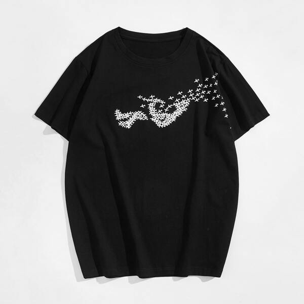 

Men Cartoon Graphic Short Sleeve Tee, Black