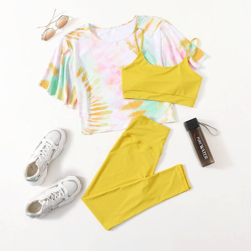 

3pcs High Stretch Tie Dye Sports Set, Multicolor