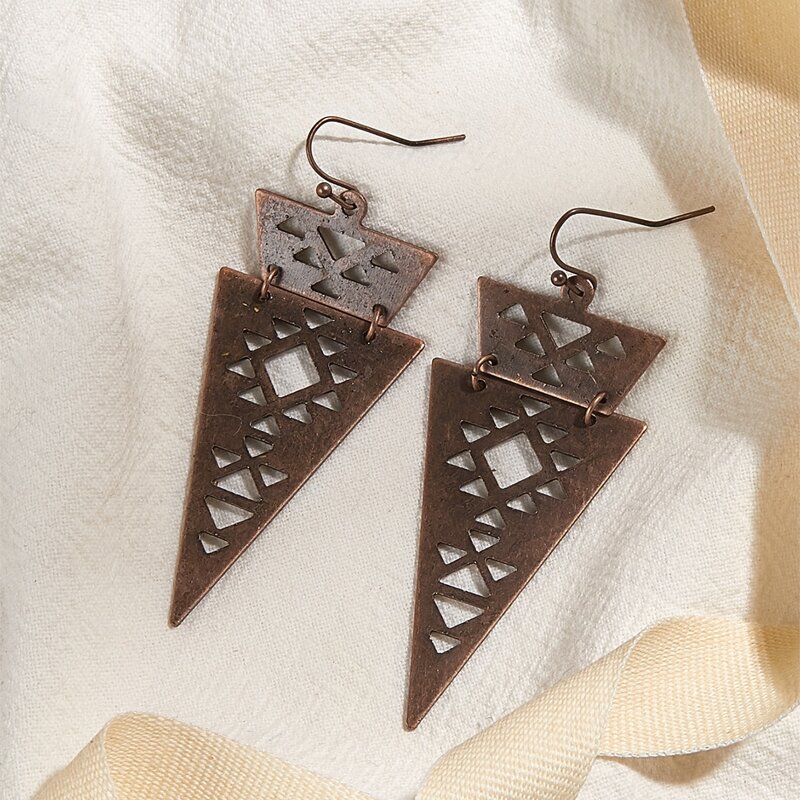 

Hollow Triangle Drop Earrings, Bronze