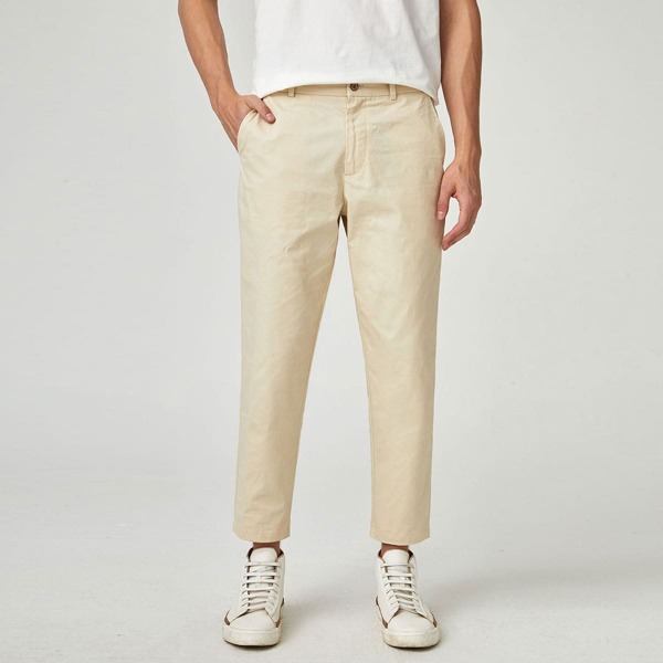 

Men Slant Pocket Solid Pants, Beige