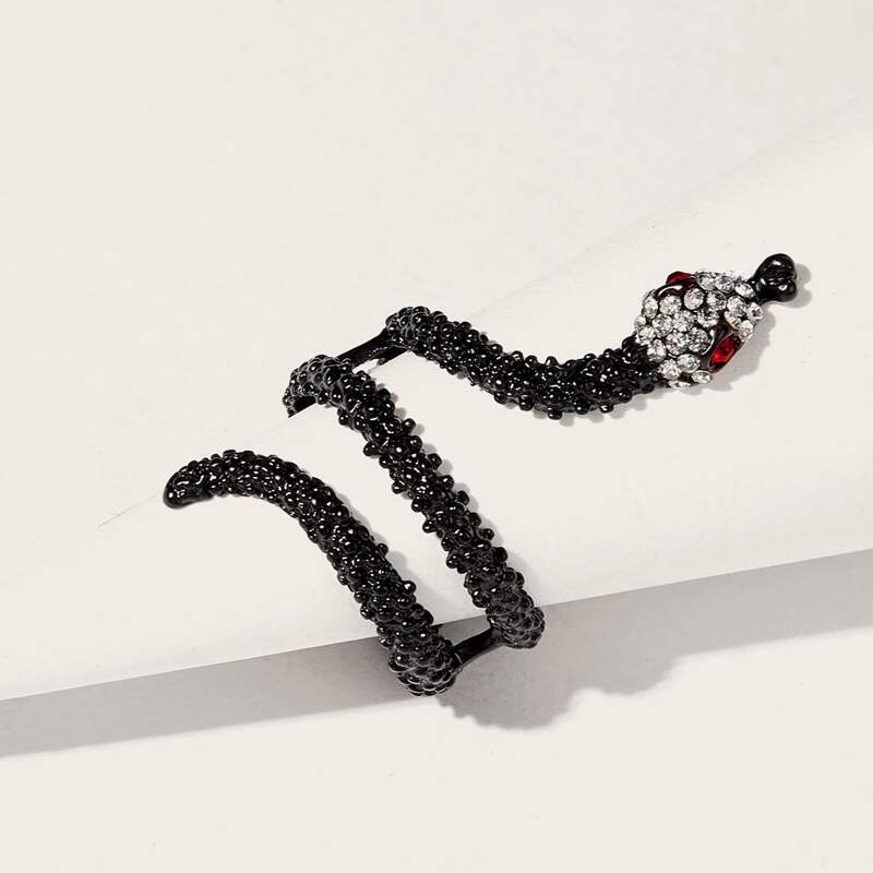 

1pc Rhinestone Snake Ring, Black