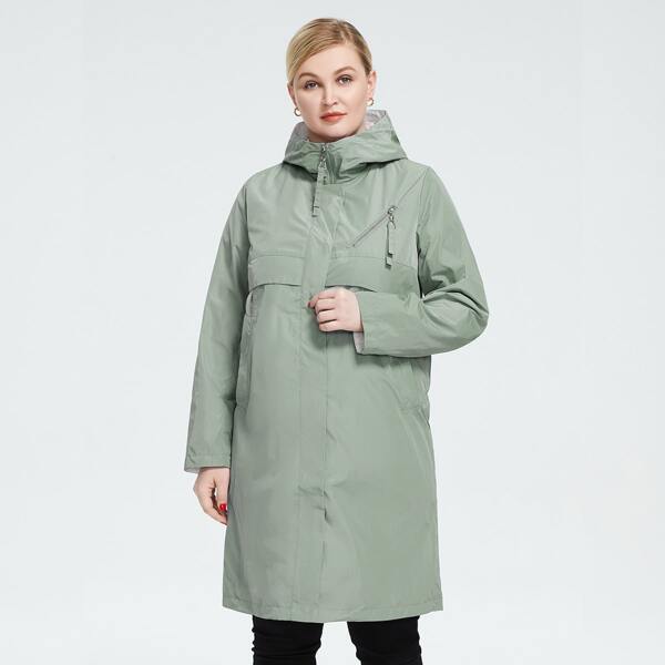 

Plus Zip Detail Hooded Coat, Mint green