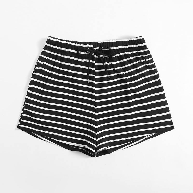

Striped Tie Front Shorts, Black and white