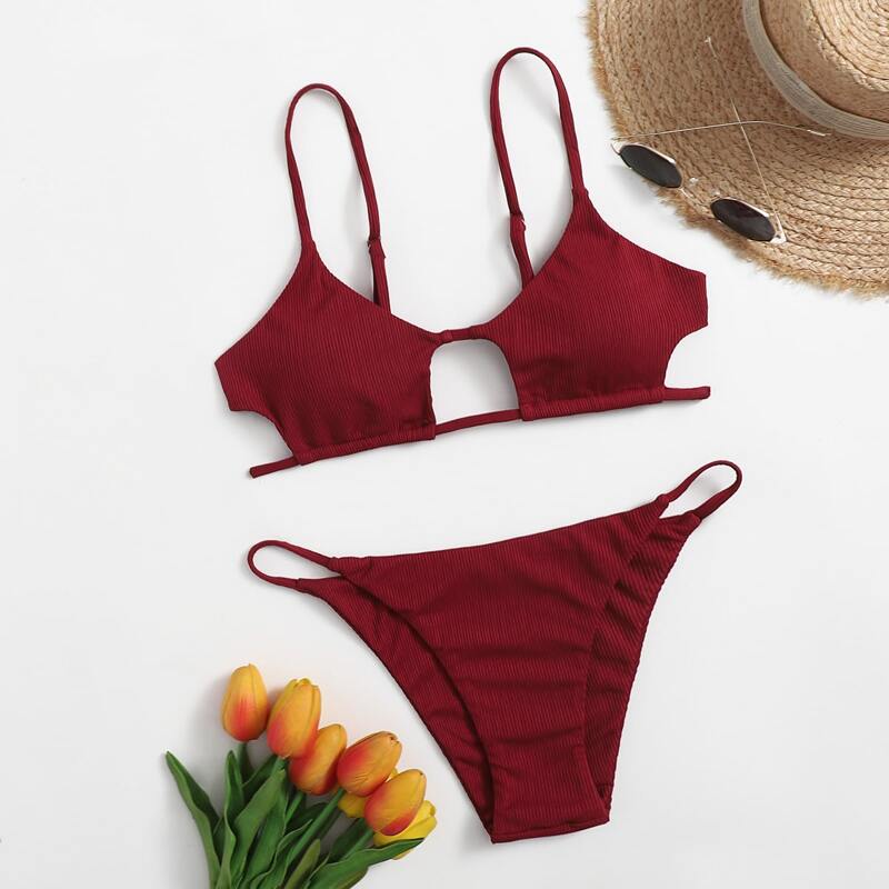 

Cut-out Tanga Bikini Swimsuit, Burgundy