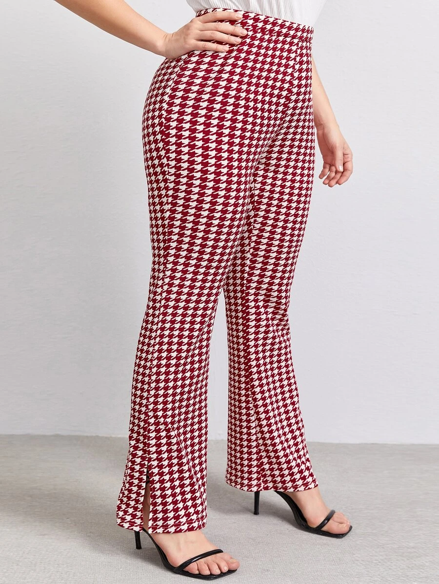 SHEIN Pantalones de pata de gallo de pierna amplia - Rojo y blanco - Ver 1
