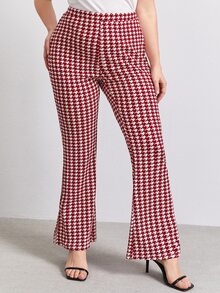 SHEIN Pantalones de pata de gallo de pierna amplia - Rojo y blanco - Ver 3