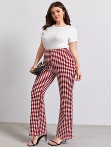 SHEIN Pantalones de pata de gallo de pierna amplia - Rojo y blanco - Ver 5