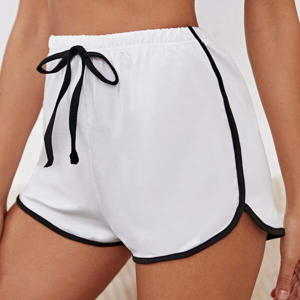 

Contrast Binding Knot Front Lounge Shorts, White