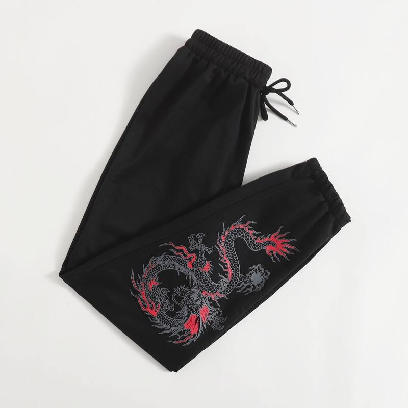 

Chinese Dragon Pattern Drawstring Sweatpants, Black