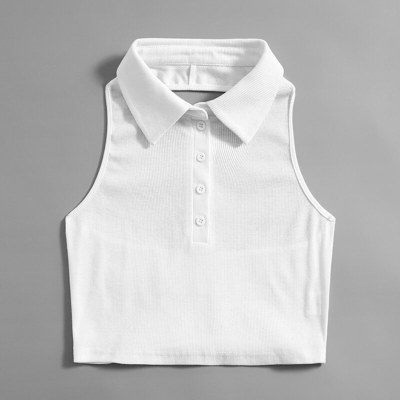 

Solid Collar Halter Top, White
