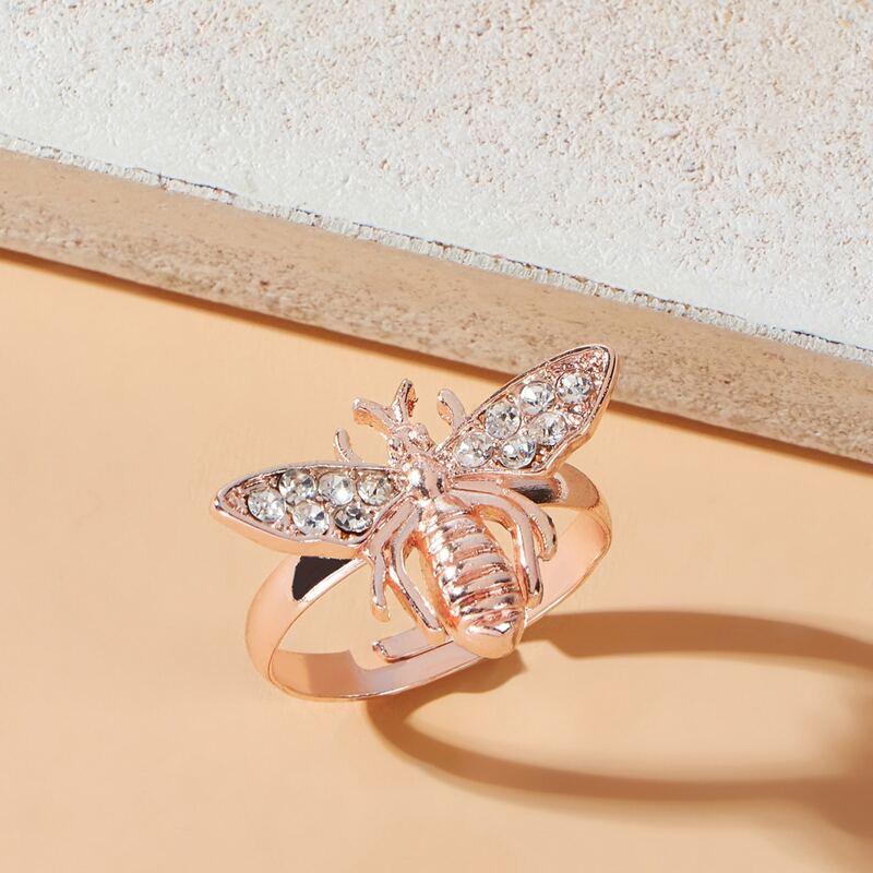 

1pc Rhinestone Bee Ring, Gold