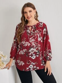 EMERY ROSE Top floral de cuello con cordón - Multicolor - Ver 1