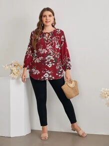 EMERY ROSE Top floral de cuello con cordón - Multicolor - Ver 4