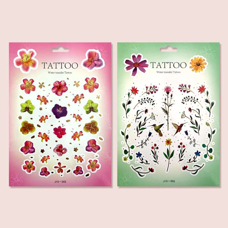

2sheets Flower & Plants Pattern Tattoos Sticker, Multicolor