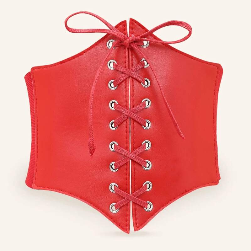 

Lace-up Corset Wide Belt, Red