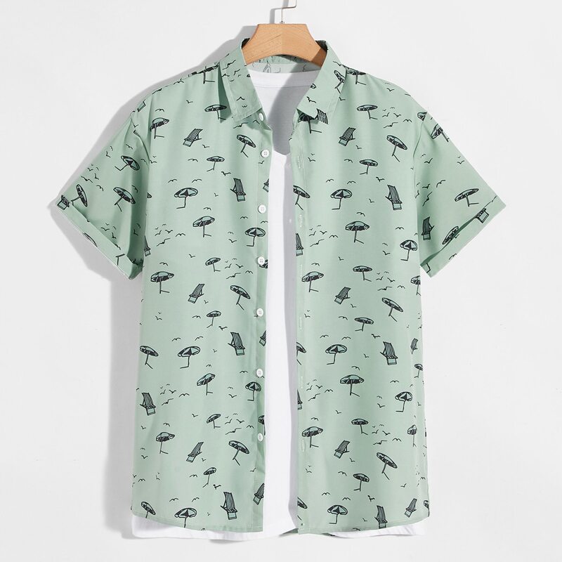 

Guys Allover Print Button Up Shirt Without Tee, Green