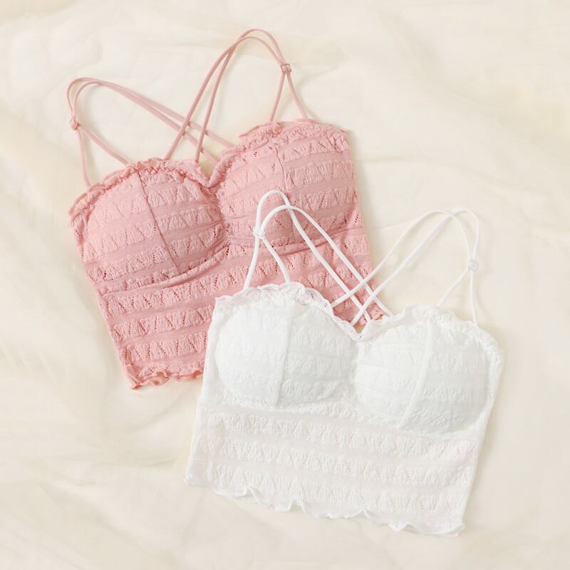 

2pack Frill Trim Longline Bralette, Multicolor