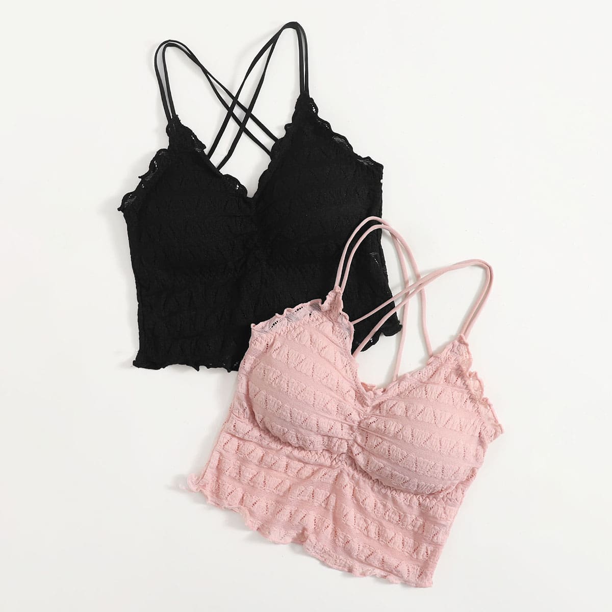 

2pack Frill Trim Longline Bralette, Multicolor