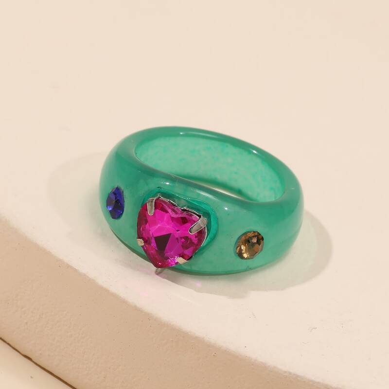 

Heart Decor Ring, Green