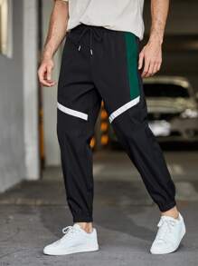 Manfinity Pantalones de cintura con cordón panel lateral - Negro - Ver 1