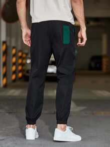 Manfinity Pantalones de cintura con cordón panel lateral - Negro - Ver 2