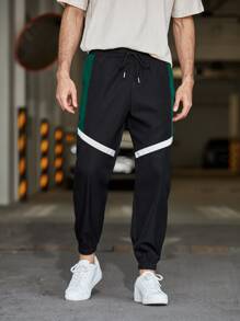 Manfinity Pantalones de cintura con cordón panel lateral - Negro - Ver 3