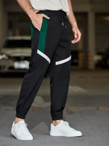 Manfinity Pantalones de cintura con cordón panel lateral - Negro - Ver 4
